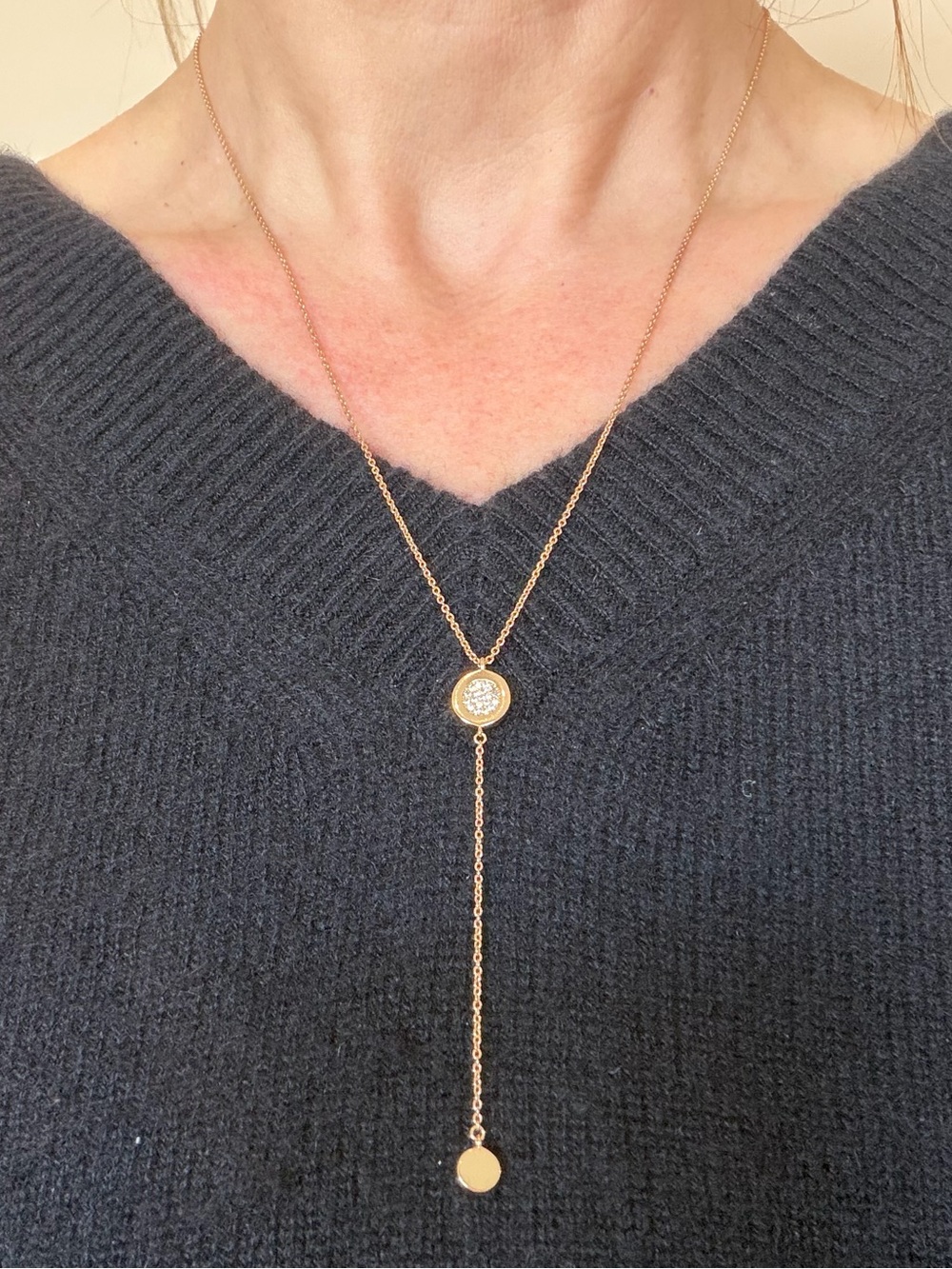 Gold Vermeil Lariat Style Women's Necklace with Pave Charm